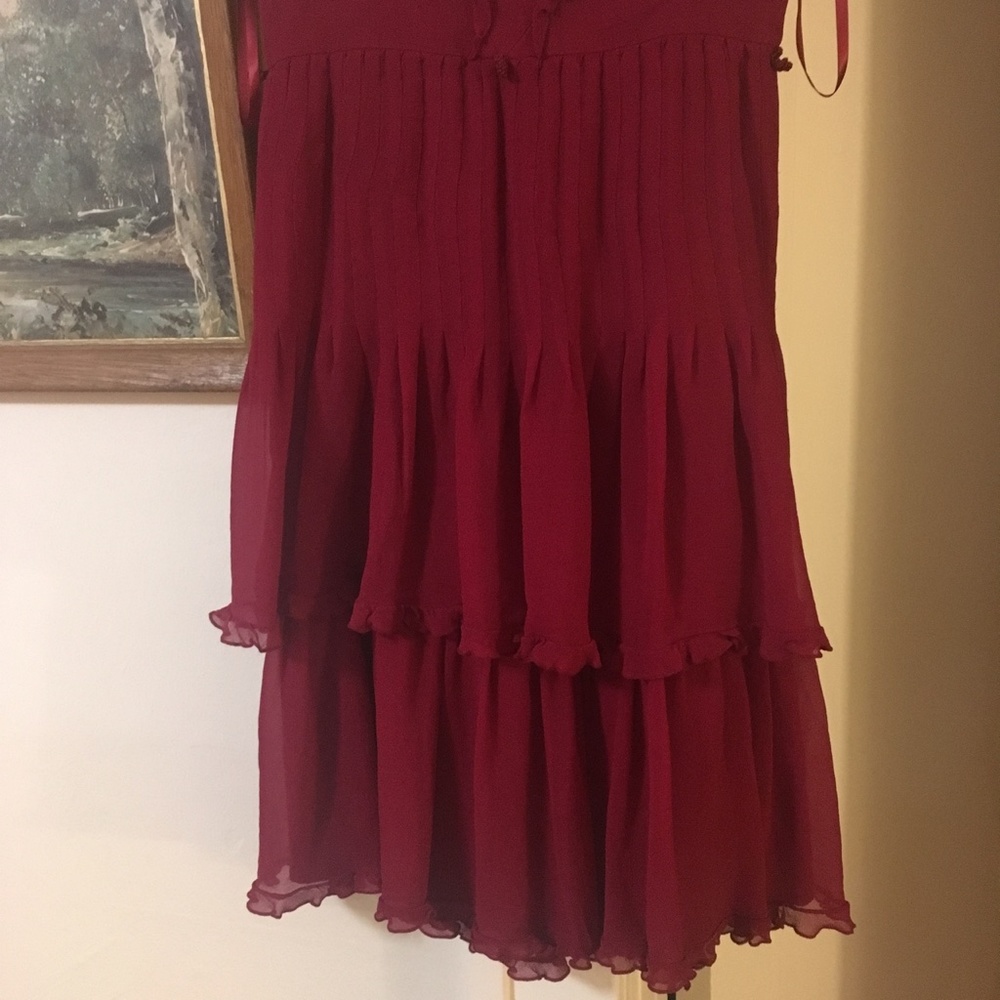 BCBG RED CHIFFON RUFFLE DRESS - Picture 2 of 4